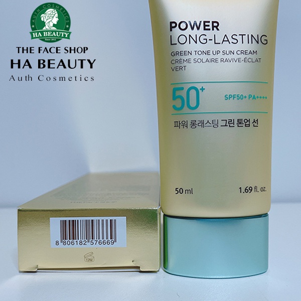 Kem chống nắng nâng tone cho da nhạy cảm The Face Shop Power Long Lasting Green Tone Up Sun Cream SPF50+PA+++ 50ml