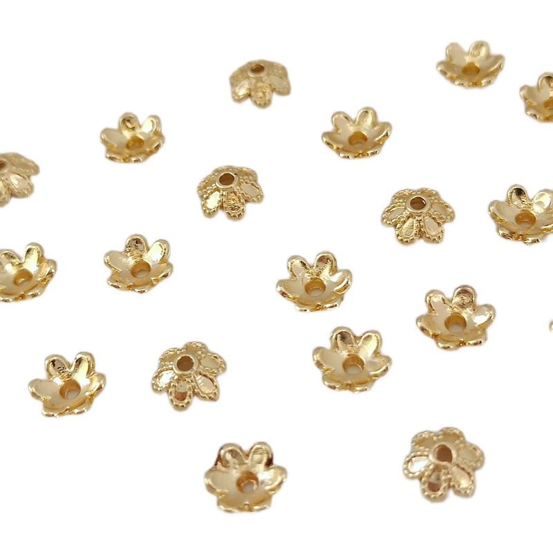 Set 50 Hạt Xâu Chuỗi Bằng Đồng Mạ Vàng 14K Nhiều Màu Sắc 5.5mm Dùng Làm Trang Sức DIY