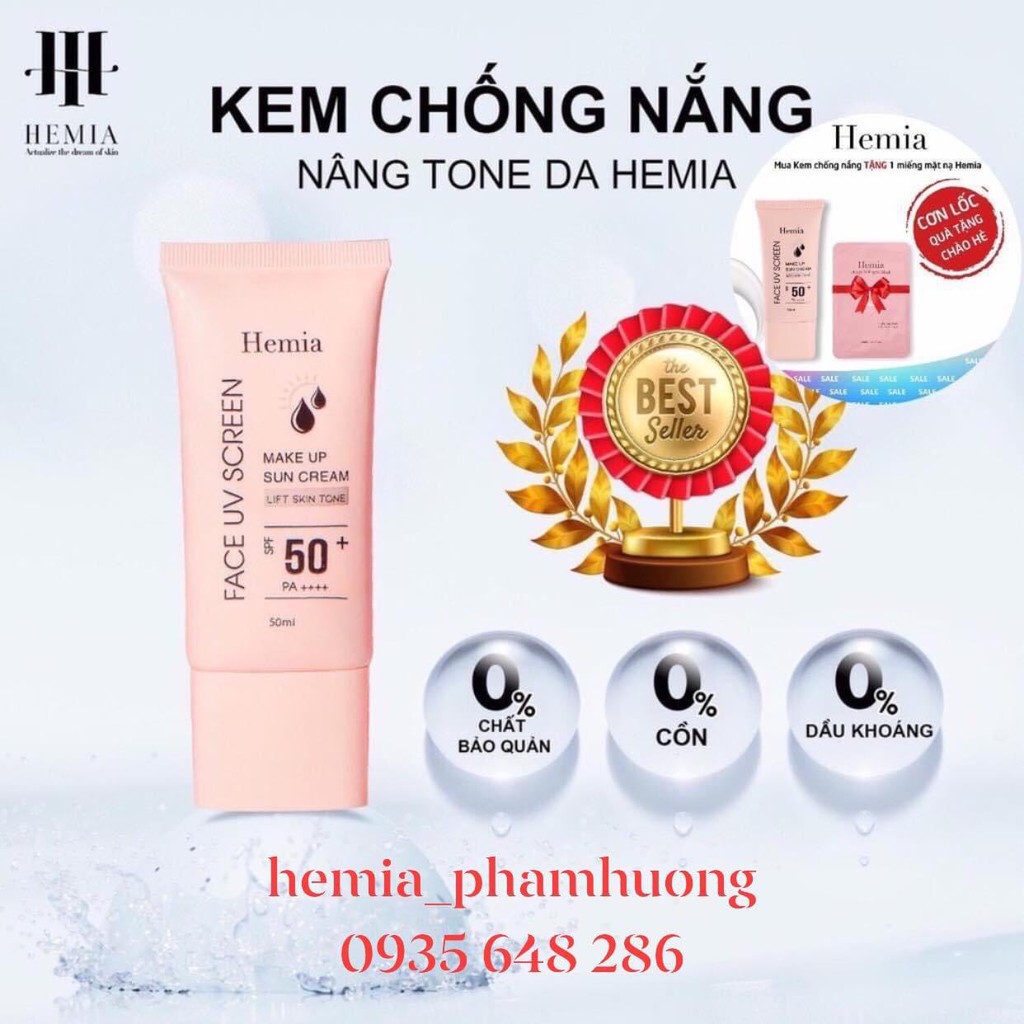Kem chống nắng Hemia Hàn Quốc dưỡng trắng make up bảo vệ da, chống lão hóa, da dầu, da mụn, da khô, da thường