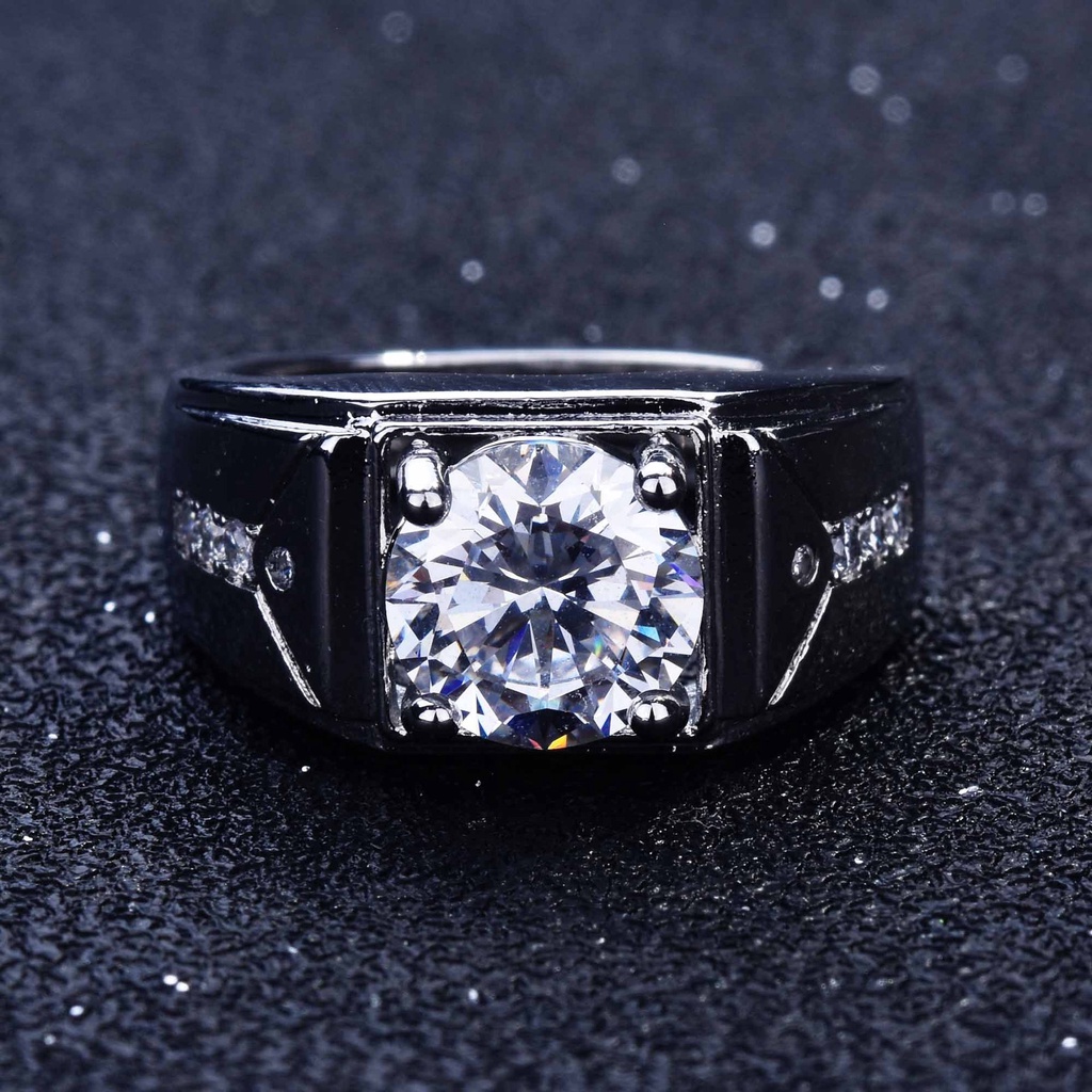 Nhẫn đá moissanite Pt950 phong cách công sở cá tính dành cho nam qu-1