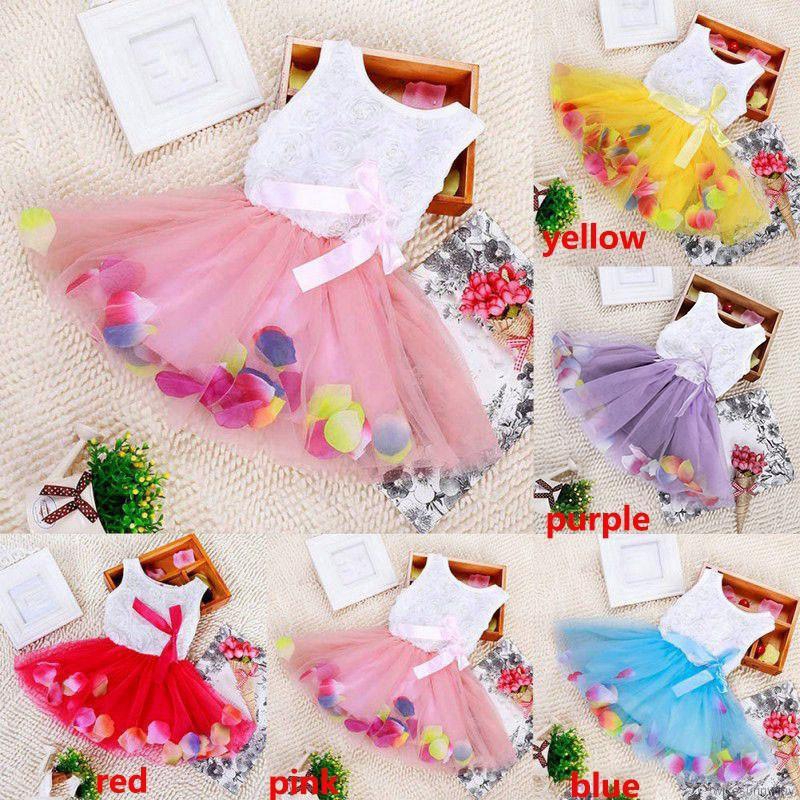 Đầm Ren Không Tay Phối Lưới Xòe Đính Nơ Xinh Xắn Cho Bé Gái