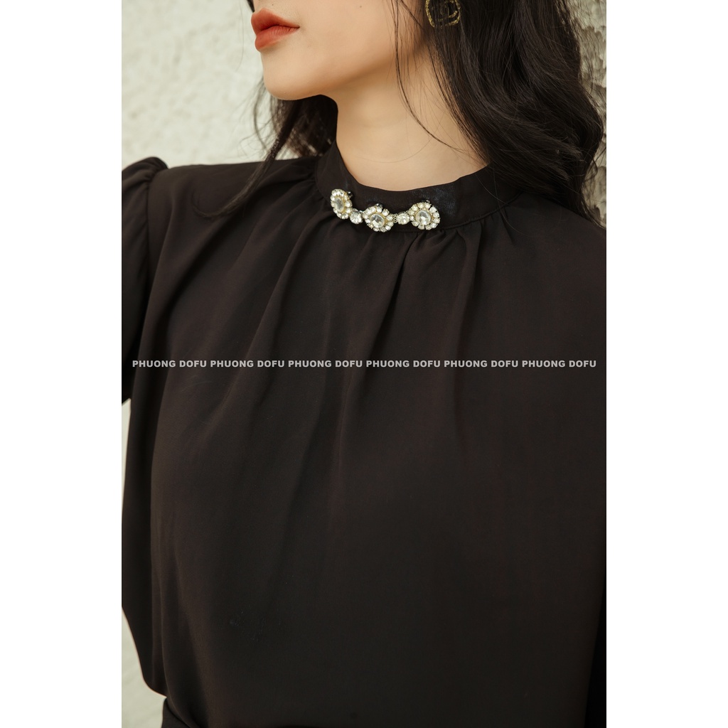 Áo sơ mi công sở tay phồng đính đá ở cổ - Phedra Shirt