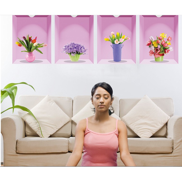 Decal trang trí tường 4 Khung Hoa quý phái