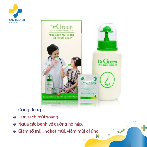 Bình rửa mũi Dr.Green (Tặng kèm 10 gói muối lô hội)