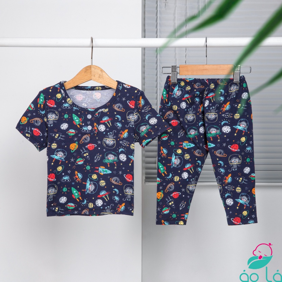 Bộ dài tay bé trai tay ngắn quần dài thun cotton mặc ngủ mùa hè hình khủng long xe Áo Lá Homewear BCT22