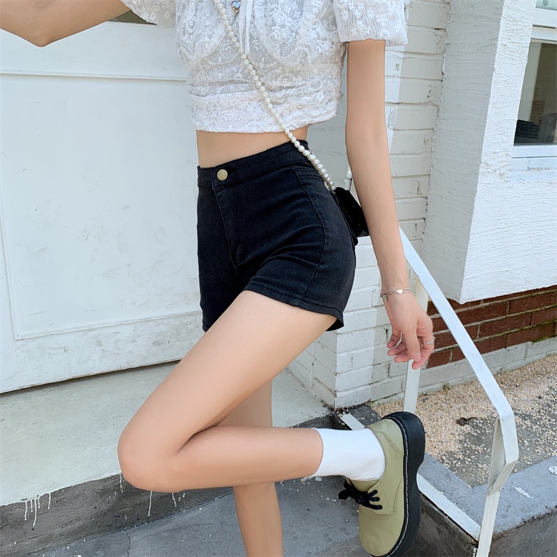 Quần Short Denim Màu Đen Lưng Cao Thời Trang Hàn Quốc Quyến Rũ Cho Nữ