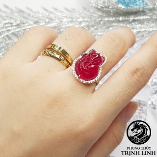 NHẪN BẠC CỬU VỸ HỒ LY ĐỎ ĐẬM - 650K