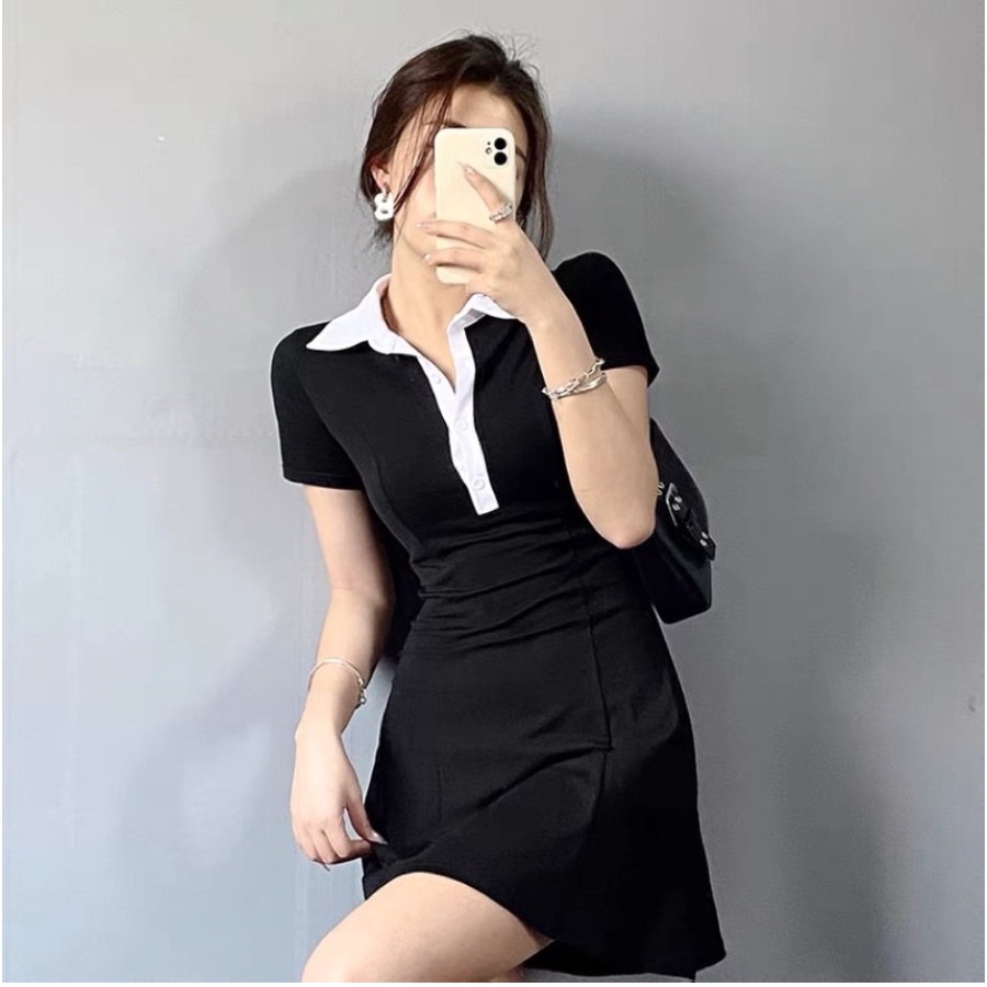 Đầm Polo có cổ Nữ Đen Váy Công Sở Trẻ Trung Thun Suông Ôm Body Thiết Kế Cao Cấp - D0049 | bear.story | BigBuy360 - bigbuy360.vn