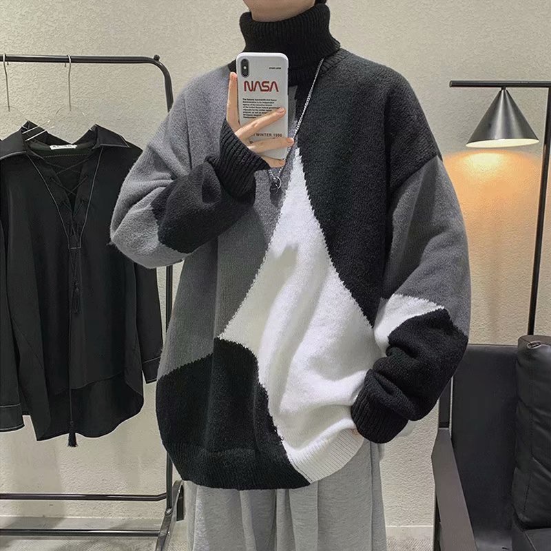 Áo Sweater Len Dệt Kim Cổ Lọ Dáng Rộng Phong Cách Thời Trang Hàn Quốc Cho Nam Giới áo len cao cổ form rộng áo len nữ áo len kiểu