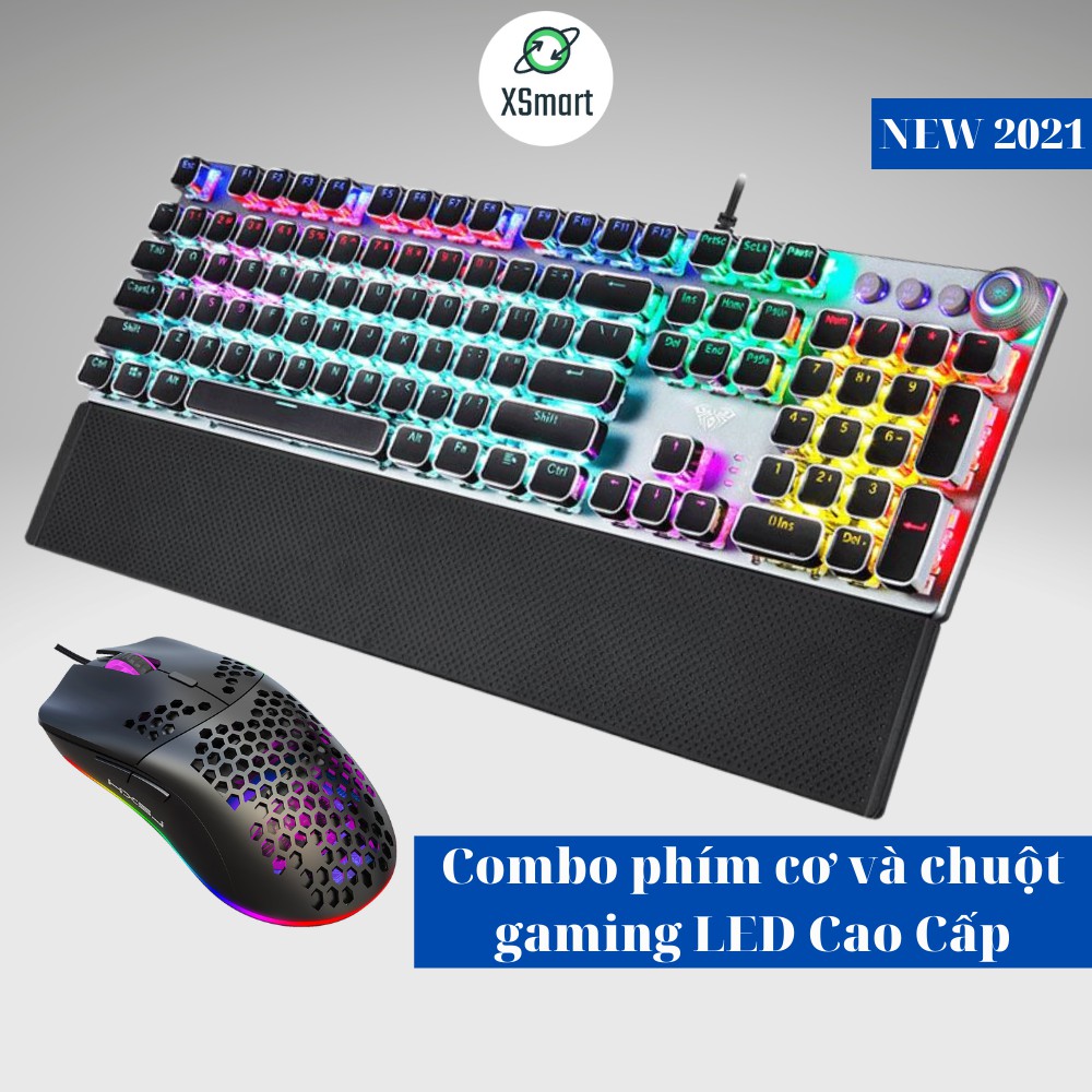 Bộ bàn phím và chuột cơ cao cấp LED nhiều chế độ màu khác nhau kiểu dáng gaming cho máy tính pc laptop FZ508+M8