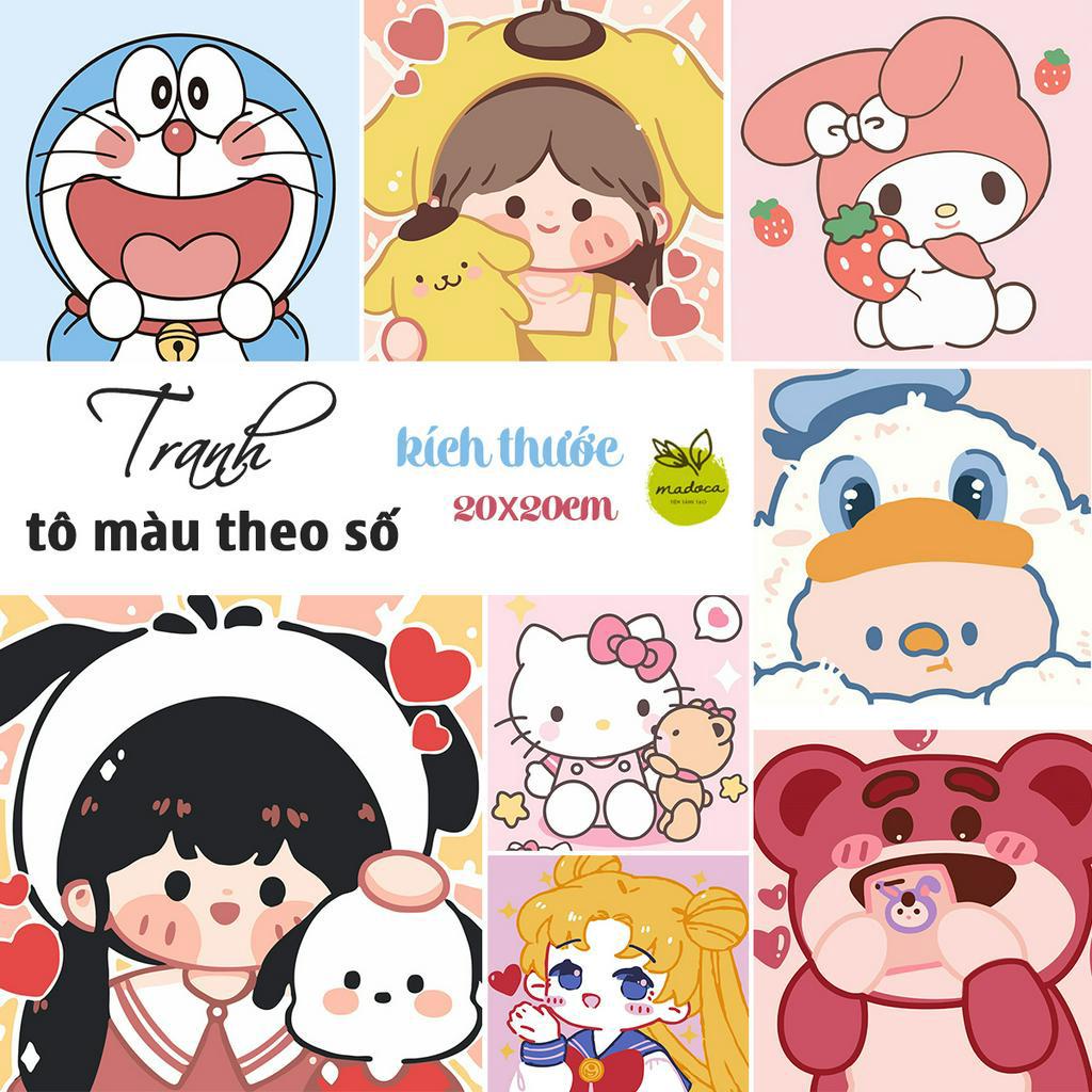Tranh Tô Màu Số Hóa 20X20Cm Có Khung Hoạt Hình Dễ Thương