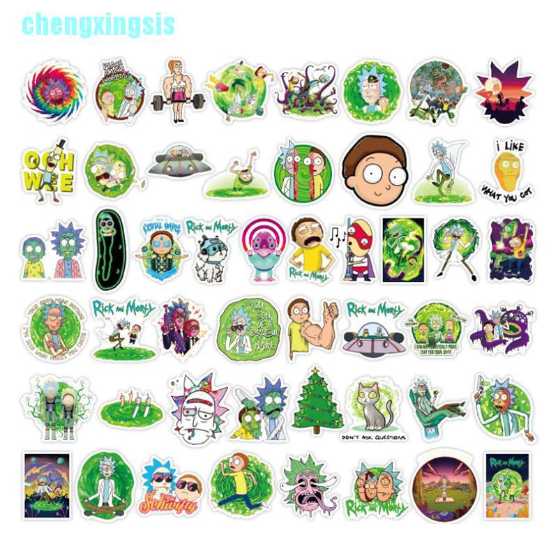 Set 50 Miếng Dán Chống Thấm Nước Hình Rick And Morty Dùng Để Trang Trí Laptop / Va Li