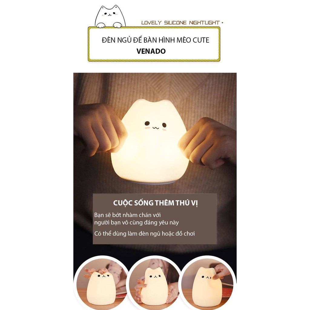 Đèn ngủ để bàn silicon hình Mèo Cute cảm ứng đổi màu cực dễ thương-Venado | BigBuy360 - bigbuy360.vn