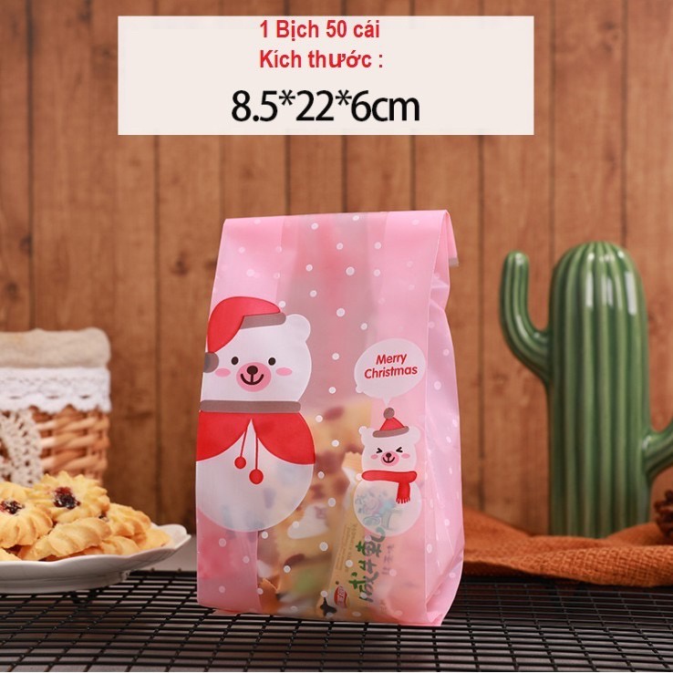 50 Túi dán đựng Bánh Kẹo, Bánh Dứa Siêu Dễ Thương ông già noel và người tuyết