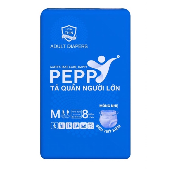 [Bán chạy] Tã bỉm quần người lớn Peppy siêu mềm, mỏng nhẹ, thấm hút cao size M 8 miếng, size L 7 miếng, XL 7 miếng/gói