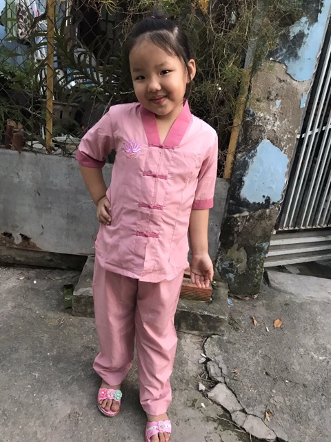 Set bộ bé gái đi chùa từ 12-20 kg, # đồ lam đi chùa, # quần áo phật tử