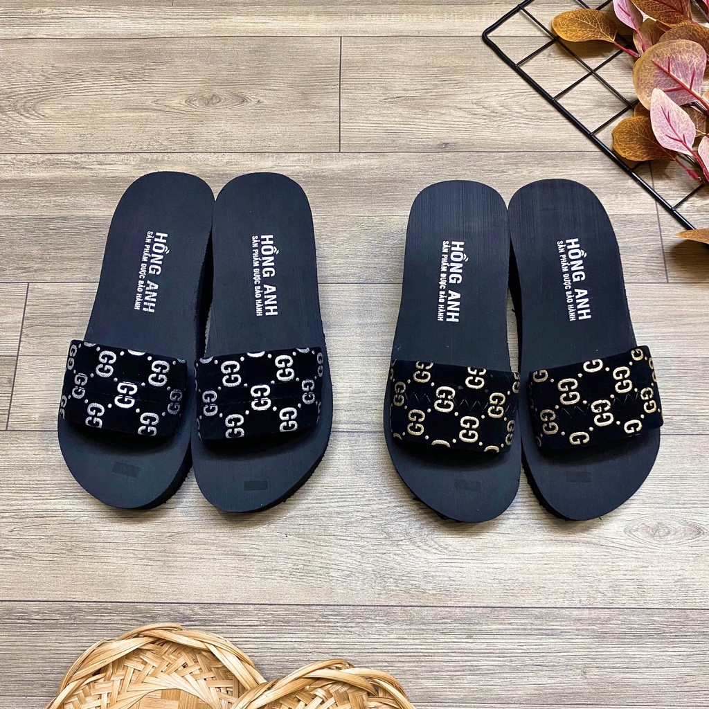 Dép đế xuồng quai nhung phối họa tiết siêu sang chảnh - TT429
