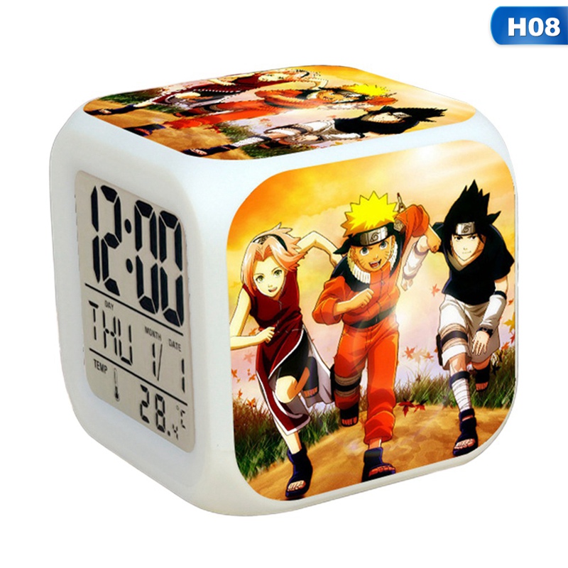 Đồng Hồ Báo Thức Điện Tử Đèn Led 7 Màu Hình Anime Naruto Sasuke