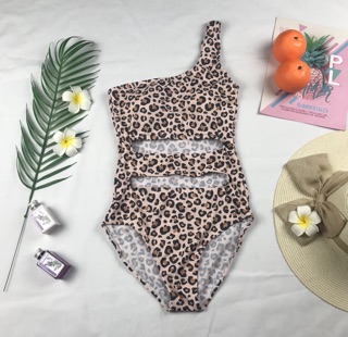 Bikini liền mảnh che bụng lệch vai da beo