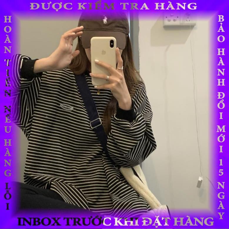 Áo thun tay dài họa tiết kẻ sọc ngang phong cách Hàn Quốc cổ điển cá tính lemono
