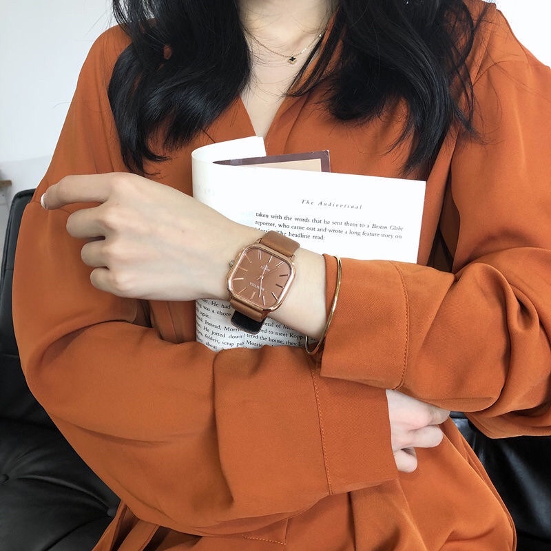 Đồng hồ nam nữ mặt vuông đẹp dây da full box thời trang Hàn Quốc - SULAUNI | BigBuy360 - bigbuy360.vn