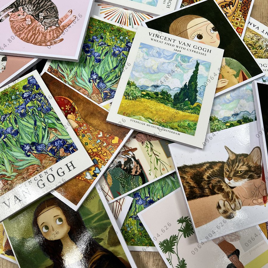 Bộ 5 tranh dán tường, dày 5mm tranh decor, trang trí tranh canvas sticker có sẵn băng keo 2 mặt