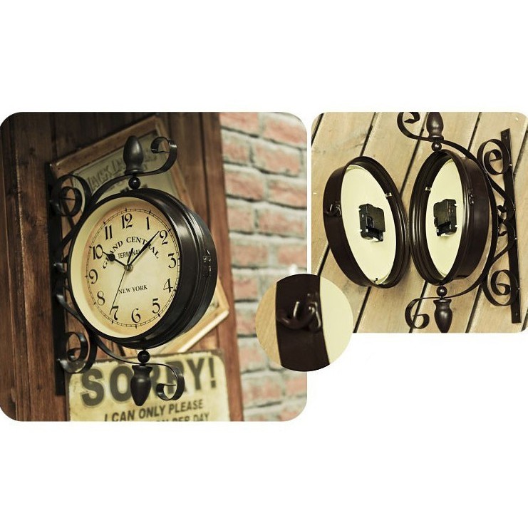 Đồng hồ treo tường 2 mặt vintage