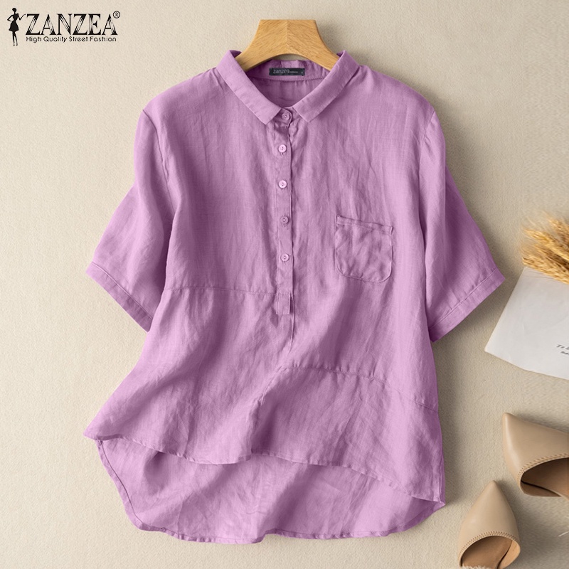 Zanzea Áo Sơ Mi Tay Dài Cổ Bẻ Màu Trơn Phong Cách Retro Dành Cho Nữ