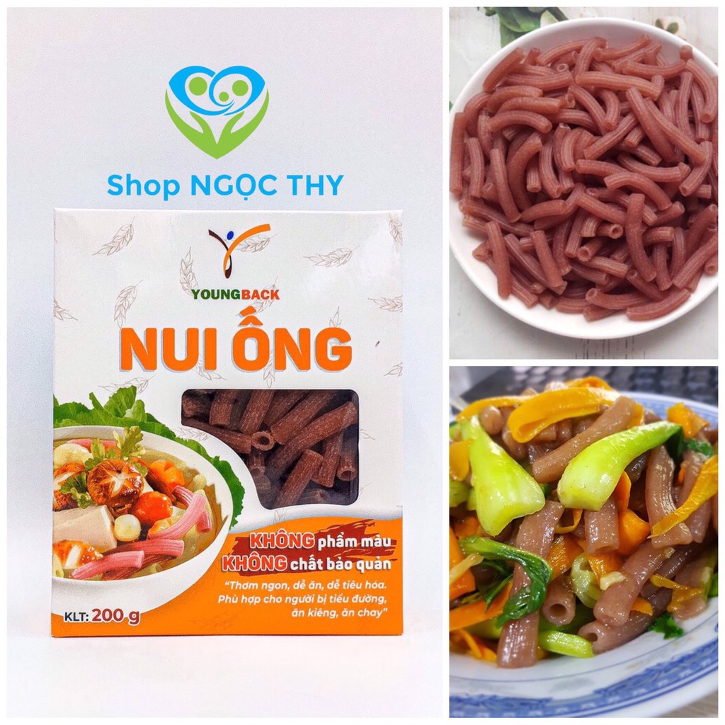 [Hộp 200gr] Nui ống gạo lứt đỏ Young Back, nuôi gạo lức ăn kiêng ăn chay