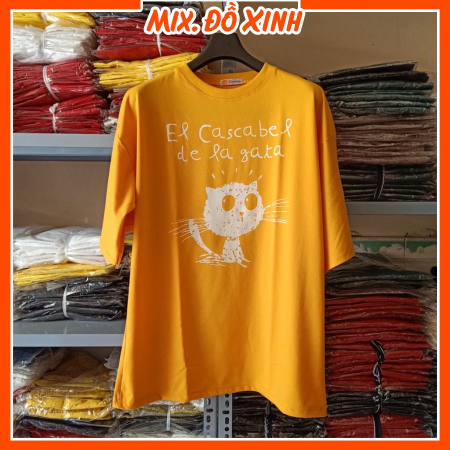 Áo phông unisex Thu Hà áo thun form rộng tay lỡ, chất thun cotton co giãn in hình Mèo Chữ De La Ga Ta