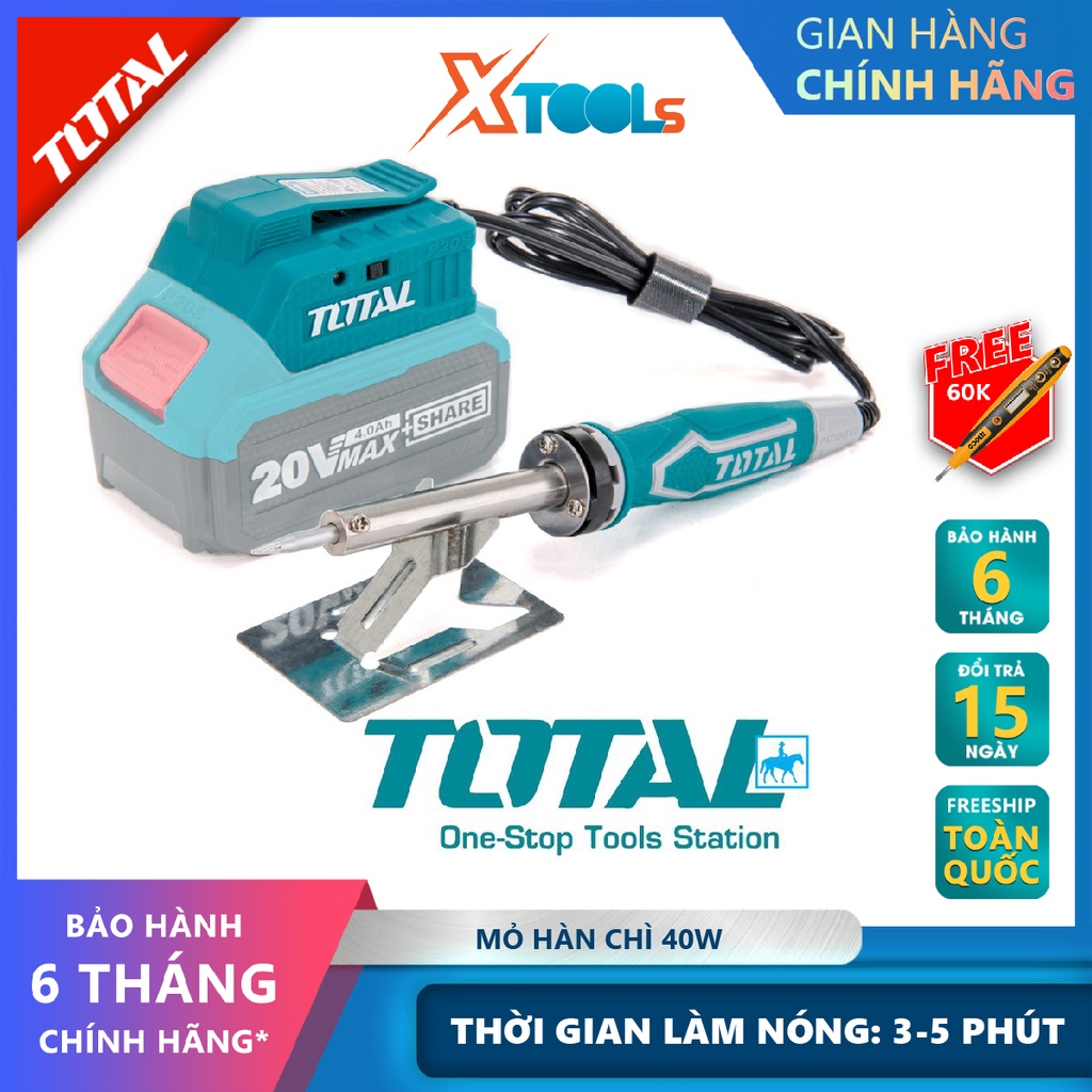 Mỏ hàn dùng pin Total TSILI2001 mỏ hàn thiết dùng pin 20V, kết nối bảng mạch, bo mạch điện tử [XSAFE][XTOOL]