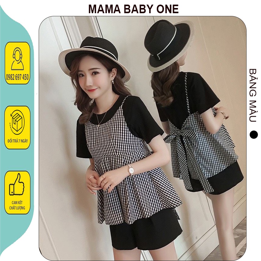 BỘ BẦU CỘCTHIẾT KẾ GIẢ YẾM 2 DÂY LIỀN - ÁO PHA KẺ ĐEN TRẮNG. BỘ BẦU PHONG CÁCH TRẺ.