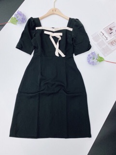 Váy đen nơ viền lụa tơ sang chảnh