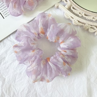Buộc tóc scrunchies voan hoa tím