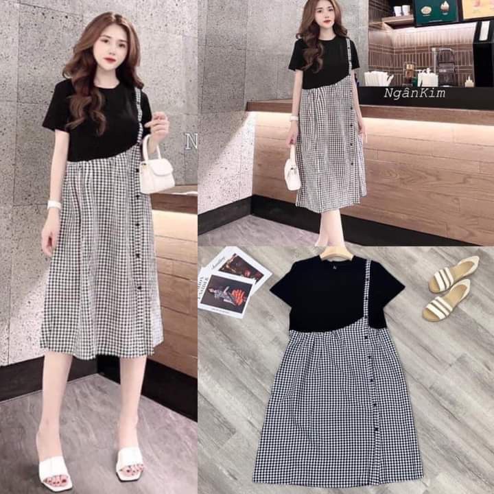 Váy Bầu Đẹp Thiết Kế Mùa Hè Váy Bầu Cotton Pha Kẻ Sọc, mềm mại, thoáng mát