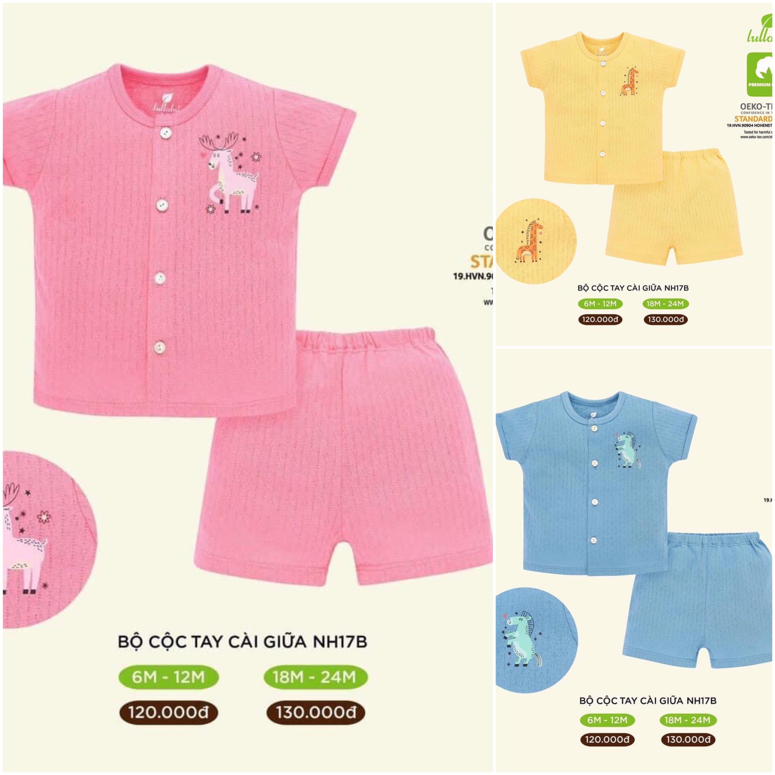 [Mã SKAMCLU7 giảm 10% cho đơn từ 0Đ] [CHÍNH HÃNG]Bộ cộc tay cotton cài giữa họa tiết trẻ em Lullaby