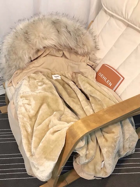 Áo khoác phao unisex nam nữ lót lông chuột mũ lông dáng rộng có Bigsize siêu cấp dày