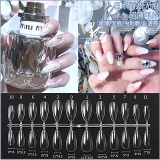 Set 24 móng tay giả trong suốt hình giọt nước 3D tự nhiên có thể tháo rời