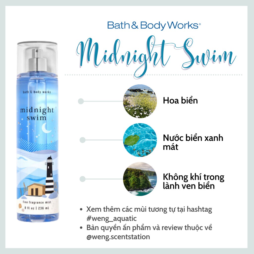 Xịt thơm toàn thân Bodymist Bath & Body Works mùi Midnight Swim