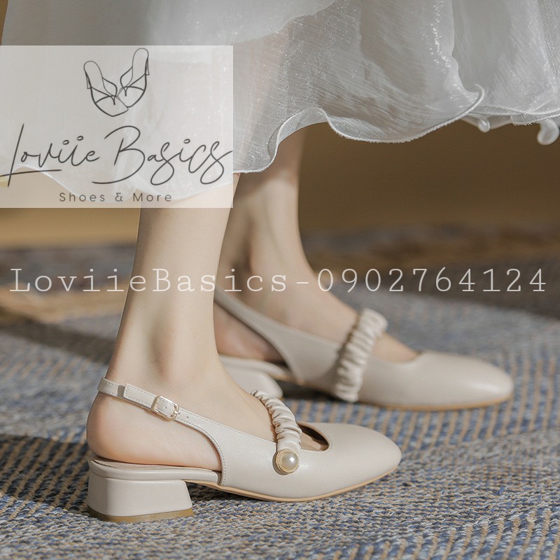 GIÀY SỤC LOVIIE BASICS - SANDAL BÍT MŨI GÓT VUÔNG 3CM - GIÀY MŨI NHỌN DÂY NGANG ĐÍNH NGỌC G211125