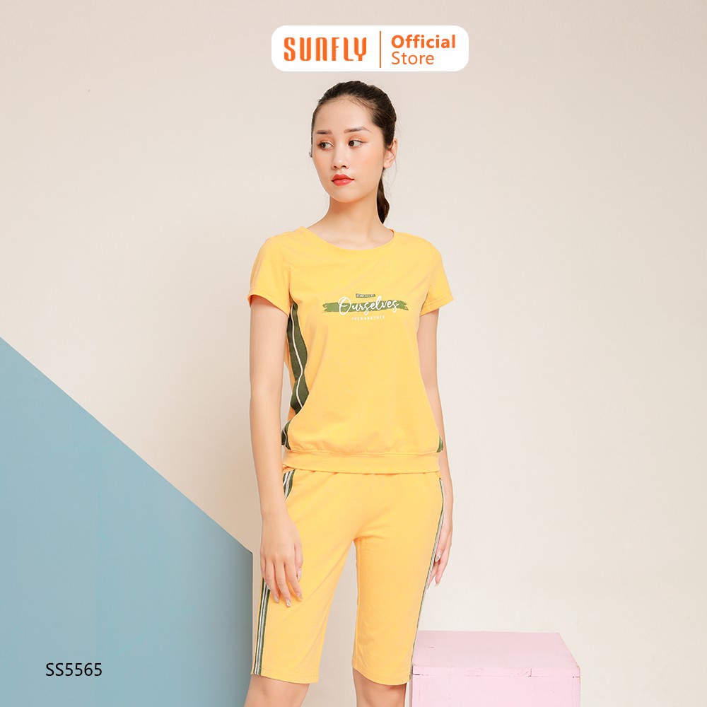 [Mã WABRMI99 giảm 12% đơn 99K]Bộ đồ nữ mặc nhà thể thao cotton SUNFLY áo cộc quần trên gối SS5565