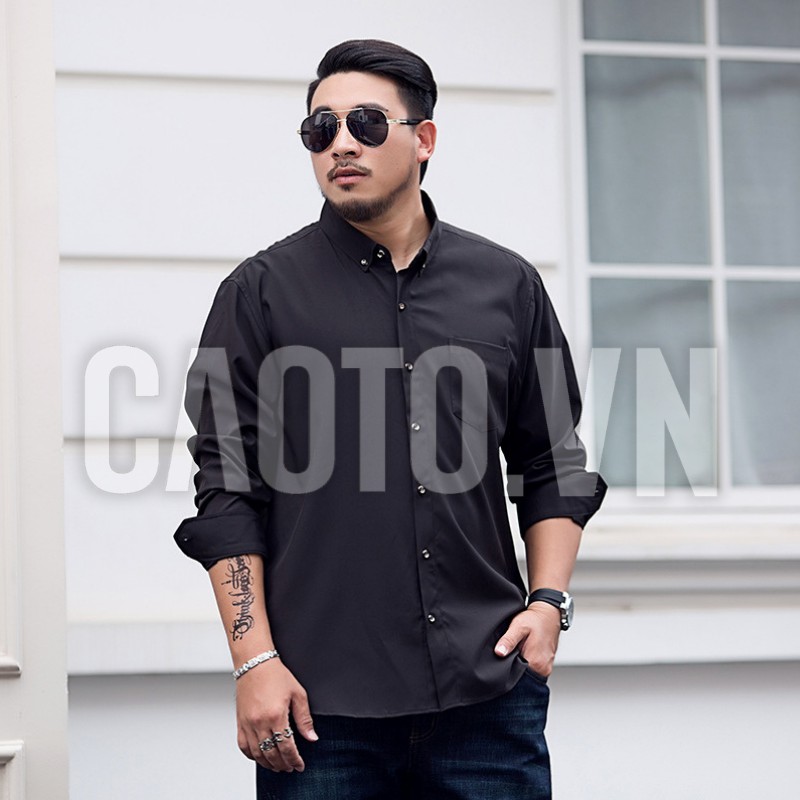 Áo Sơ Mi Trơn Size Lớn Nam Dài Tay Đen – Size 3XL 4XL 5Xl 6XL 7XL 8XL