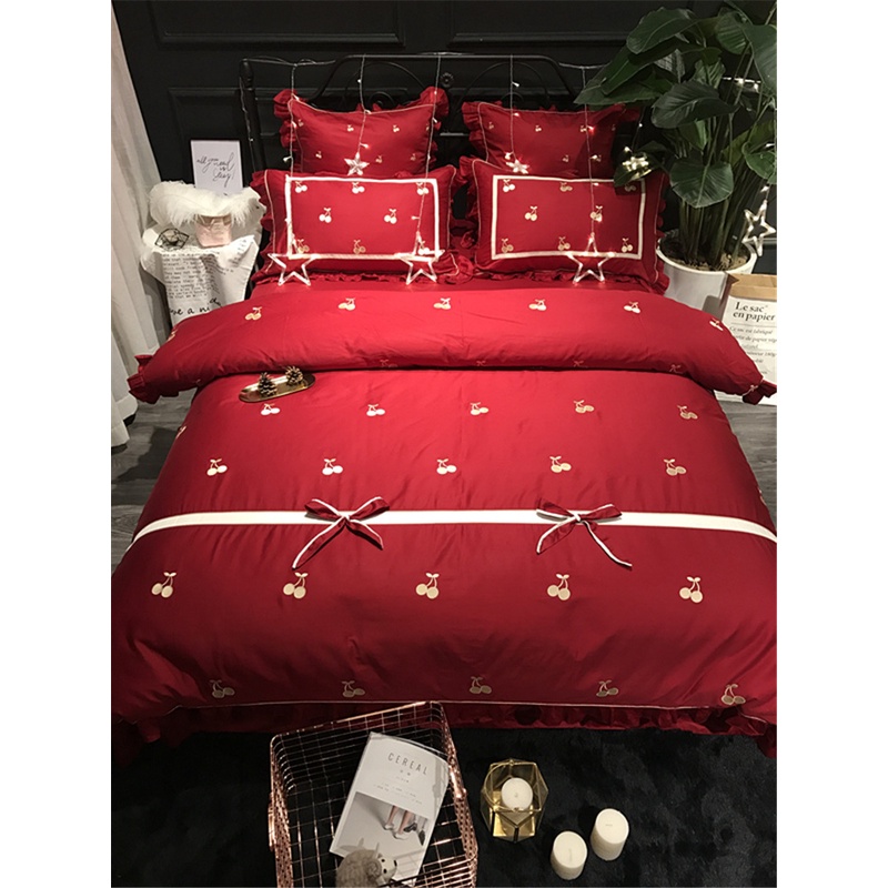 888888 Bộ chăn ga cưới cotton lụa thêu 6CT cao cấp hàng nhập