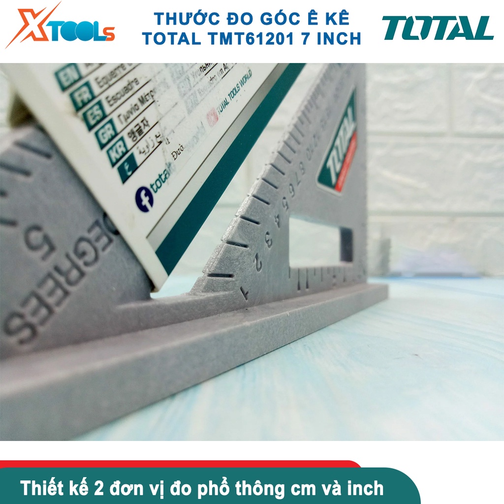 Thước ê ke 7 inch TOTAL TMT61201 Thước đo góc kích thước 7in*7in, chất liệu PA6, trọng lượng nhẹ [CHÍNH HÃNG][XTOOLS]