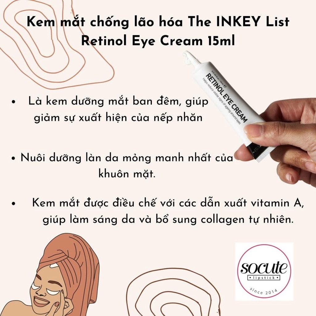 The INKEY List Kem dưỡng mắt Brighten-i Retinol Caffein Eye Cream 15ml (Bill Sephora)