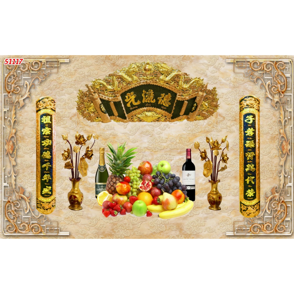 Tranh dán tường bàn thờ tổ tiên, linh thiêng