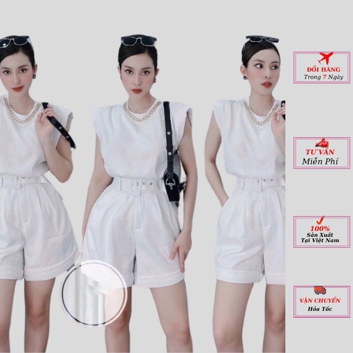 set áo cổ xích nữ kèm quần short chữ a màu trắng xanh đen nâu be kiểu dáng hàn quốc chuẩn hàng loại 1 cao cấp phong cách