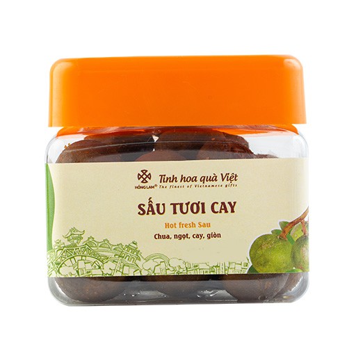 Ô mai (xí muội) sấu tươi cay Hồng Lam dạng hộp (200gr, 300gr, 500gr), gói (300gr). Hương vị chua, cay, giòn