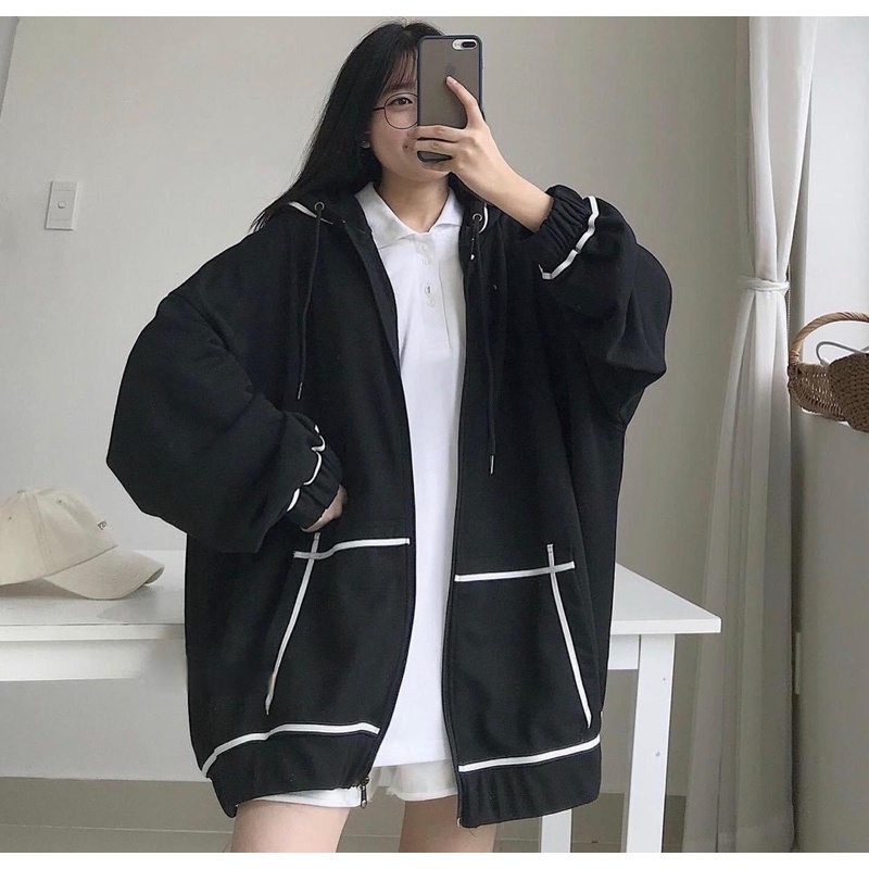 Áo khoác hoodie nỉ viền dây kéo màu ĐEN/NAVY/ HỒNG ❤️ Nam nữ unisex -/- Áo khoác form rộng Jaystoree