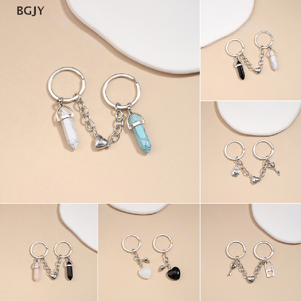BGJY KeyChain Crystal Quartz Stone Heart Key Ring Magnetic Button Key Chains Gifts NEW